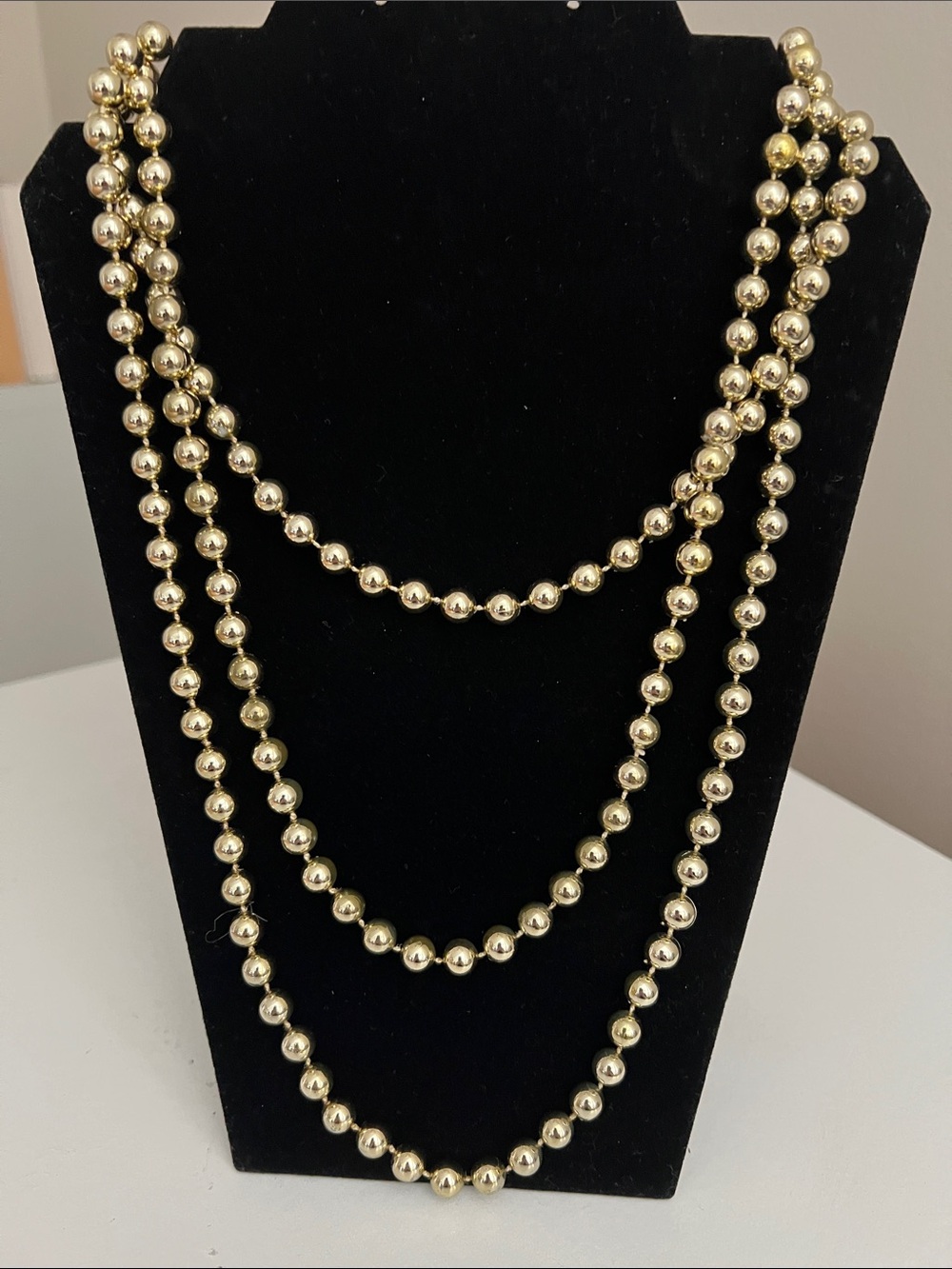 Classic Vintage Long Shiny Golden Bead Necklace - Layered